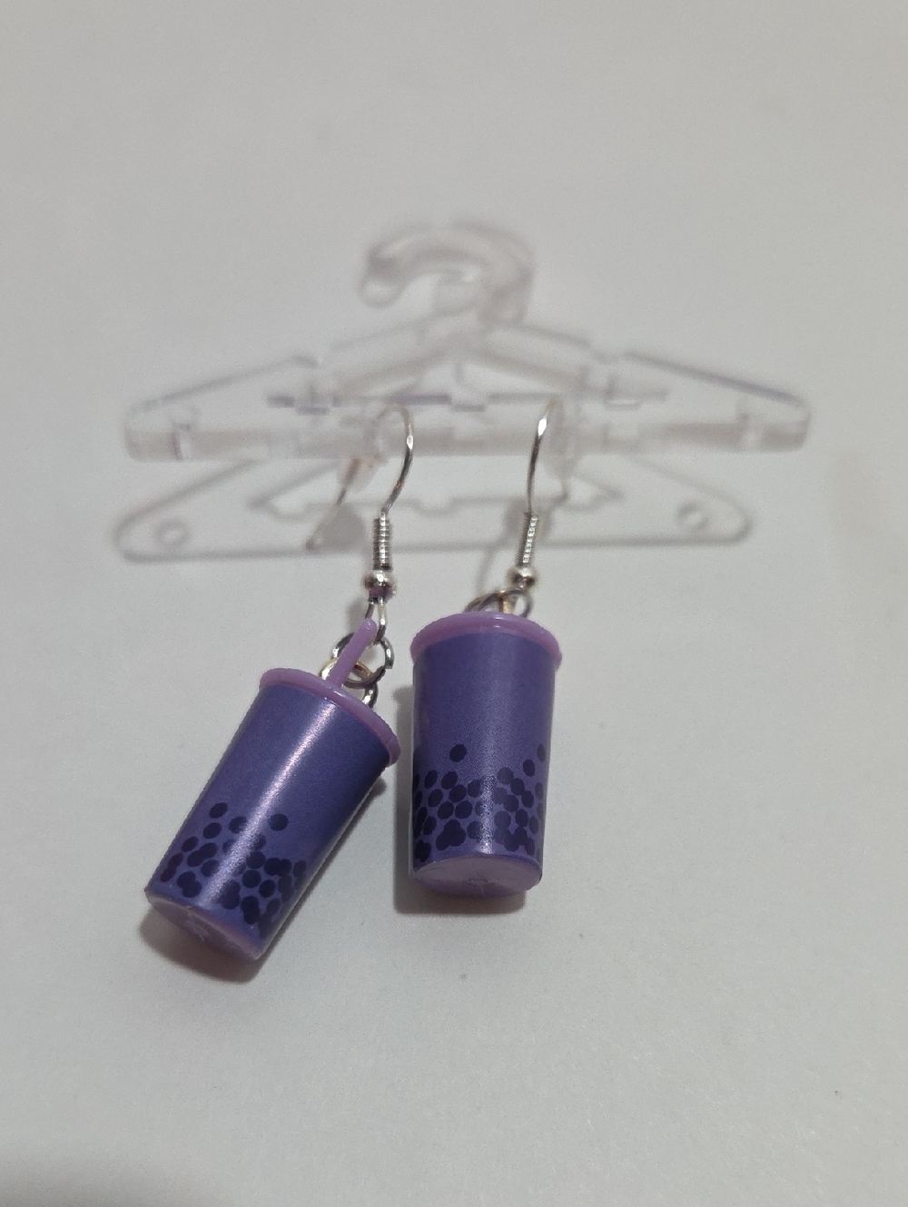 Handcrafted Purple Bubble Tea Cup Dangle Earrings